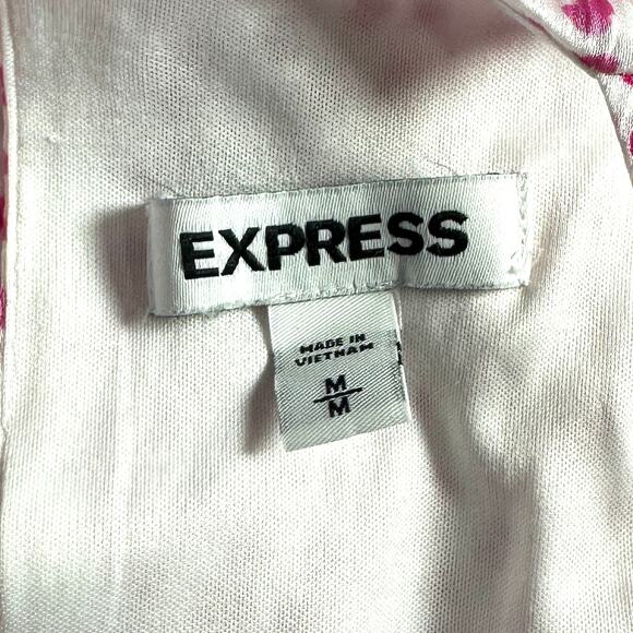 Express Halter Mini Dress Polka Dot Print Size M Pink & White Belted Flowy Party - Picture 6 of 10